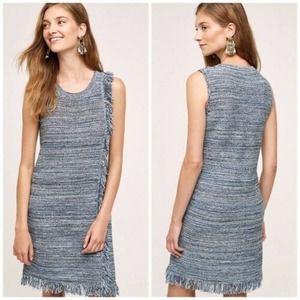 Holding Horses Anthropologie Blue Knit Fringe Sleeveless Dress Size S Boho